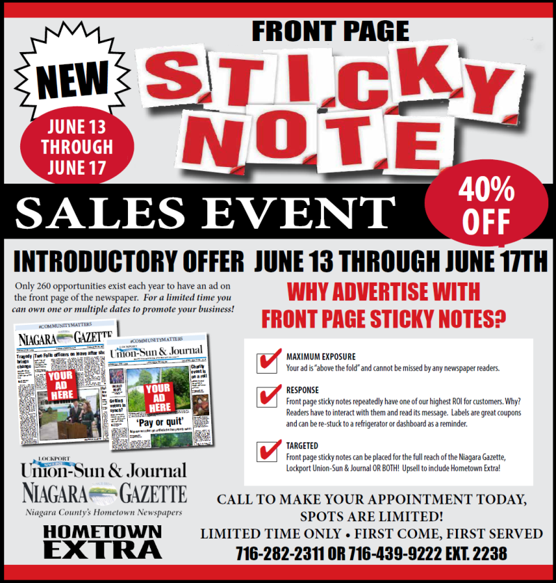 Niagara Gazette Stickey Note Special Promotion! » Upward Niagara